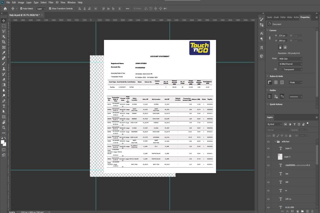 Modèle Word et PDF de relevé de compte Touch'n Go de Malaisie template Modèle Word et PDF de relevé de compte Touch'n Go de Malaisie template